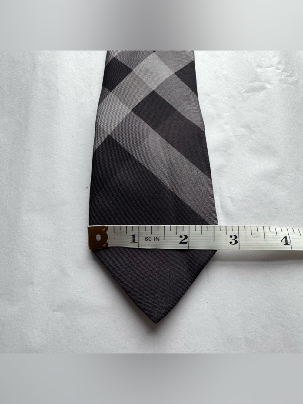 Burberry London 100% Silk Black Grey Plaid Check Tie - Picture 9 of 9